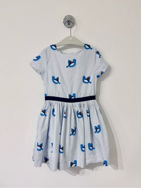 Jacadi Dress with Blue Bird Print and Navy Waistband